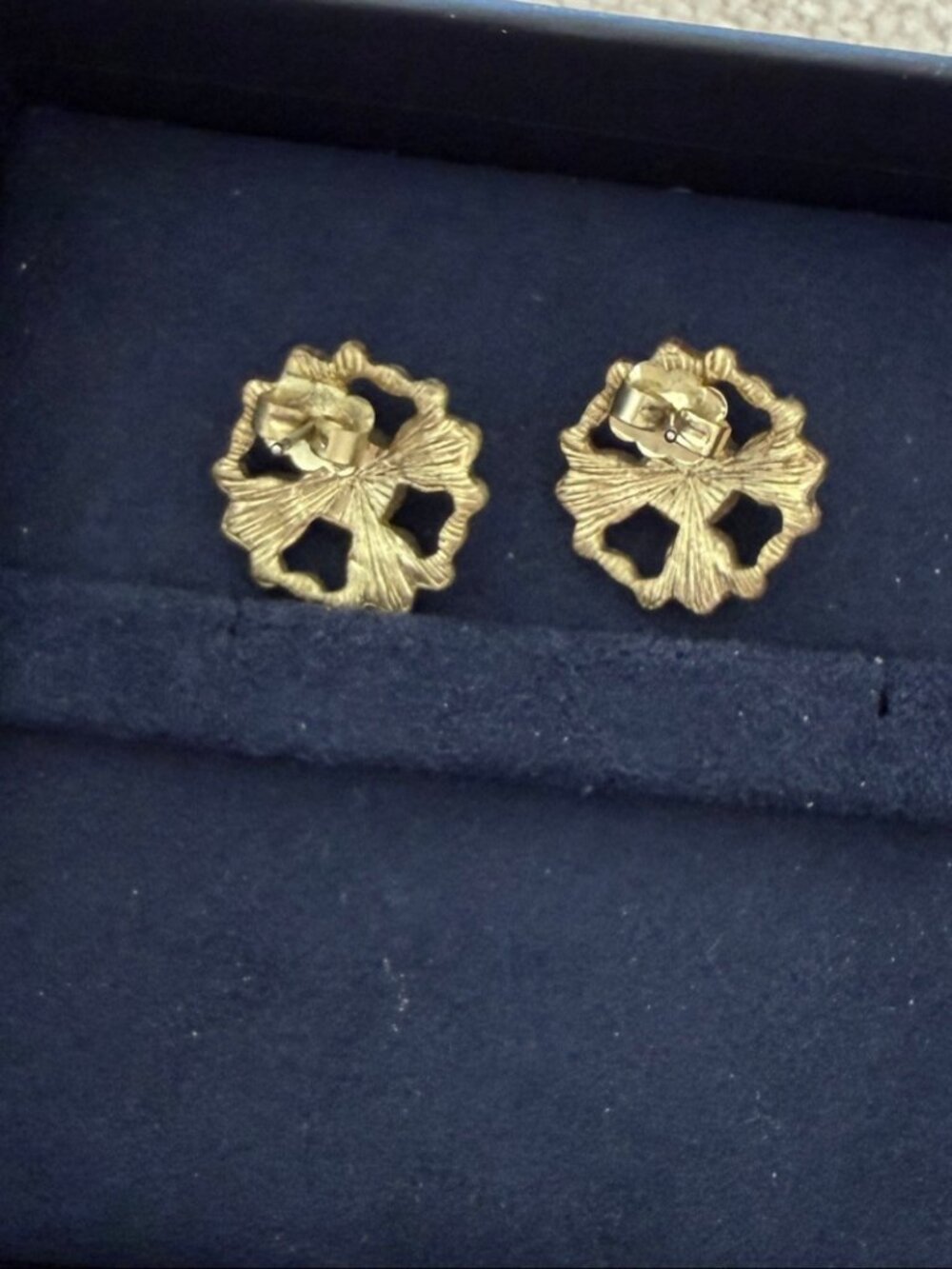 Gold Tone Pearl and Blue Stone Stud Earrings